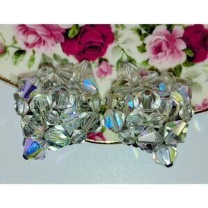 Vintage Aurora Borealis Crystal Cluster Clip-On Earrings